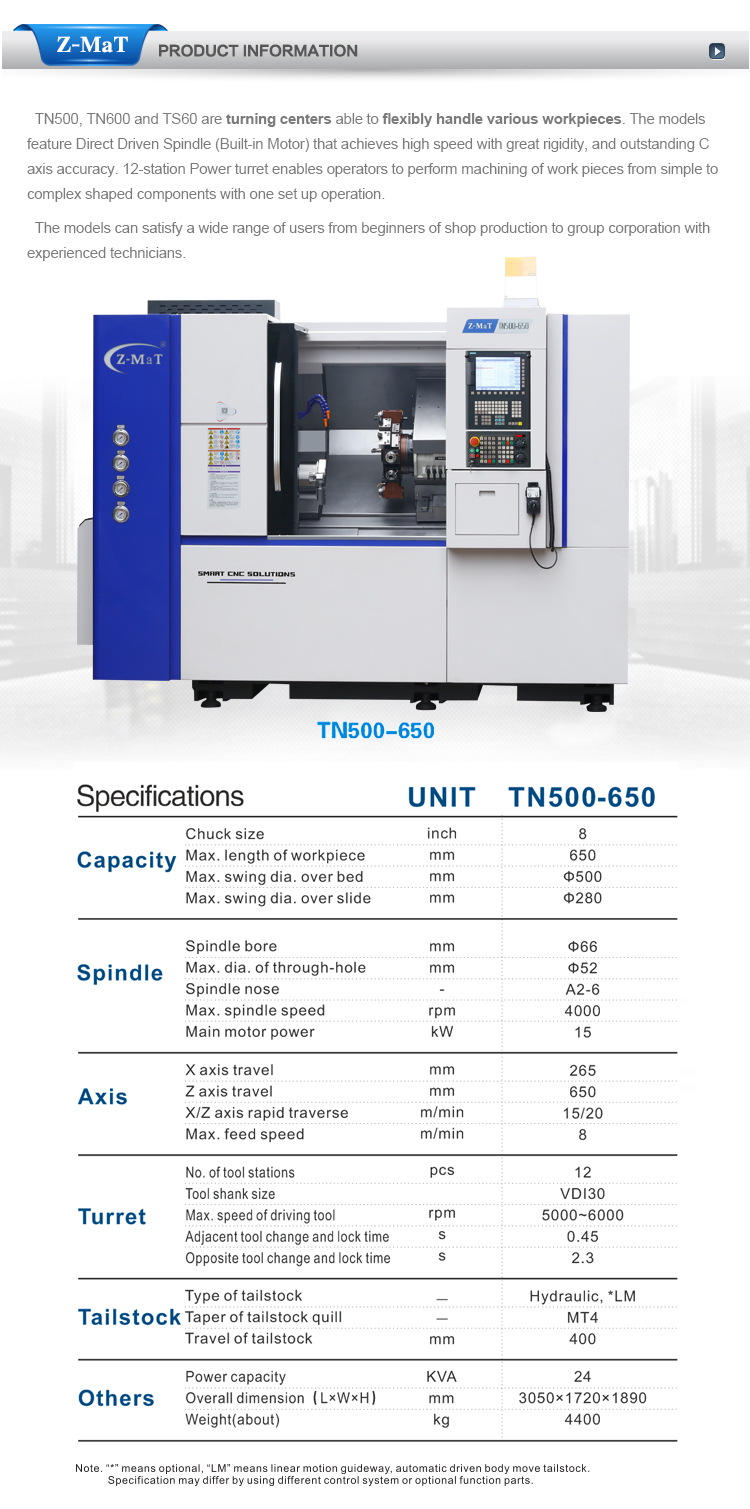 Technical parameter overview for TN series turning centers