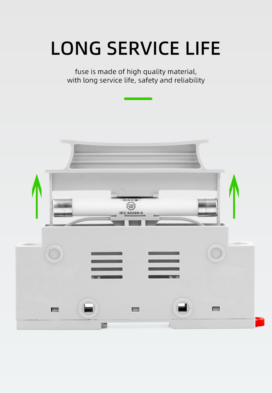 Durable fuse holder showing IEC certification