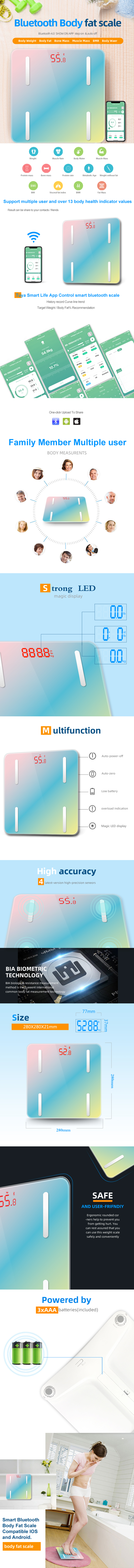 Detailed features and biometric technology overview of the smart Bluetooth scale