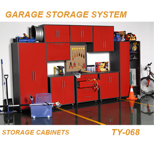Garage Storage System with Cabinets and Pegboard