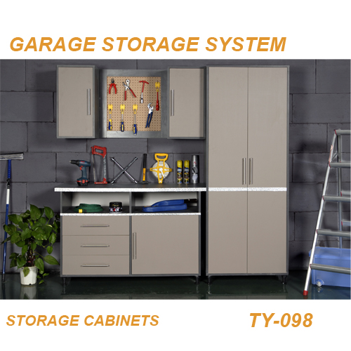 Garage Storage System with Cabinets, Drawers, and Pegboard