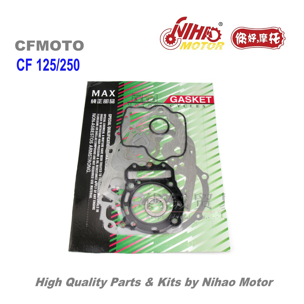 Detailed view of the engine gasket set components