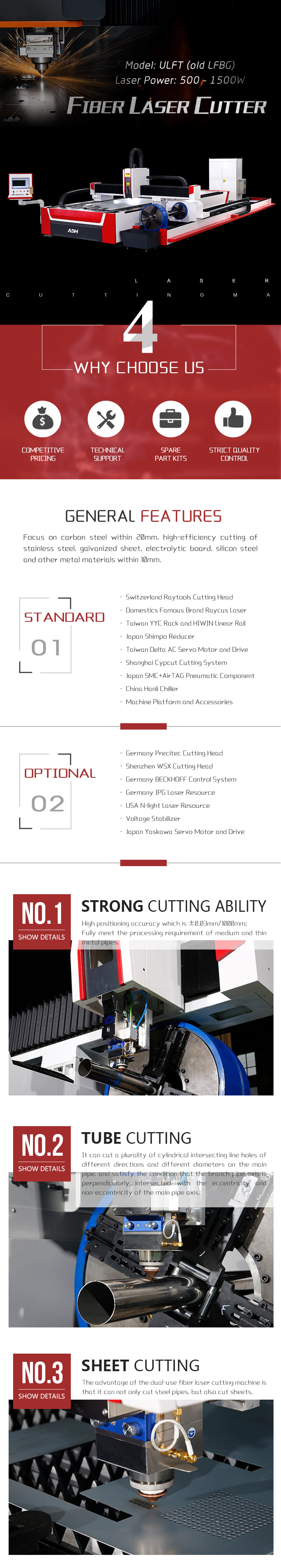 Versatility of the fiber laser machine showing sheet and tube cutting capabilities