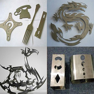 Examples of intricate metal parts cut by the laser machine