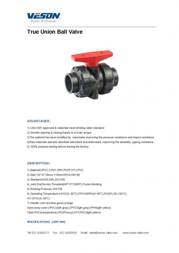 Technical diagram showing True Union Ball Valve specifications and standards