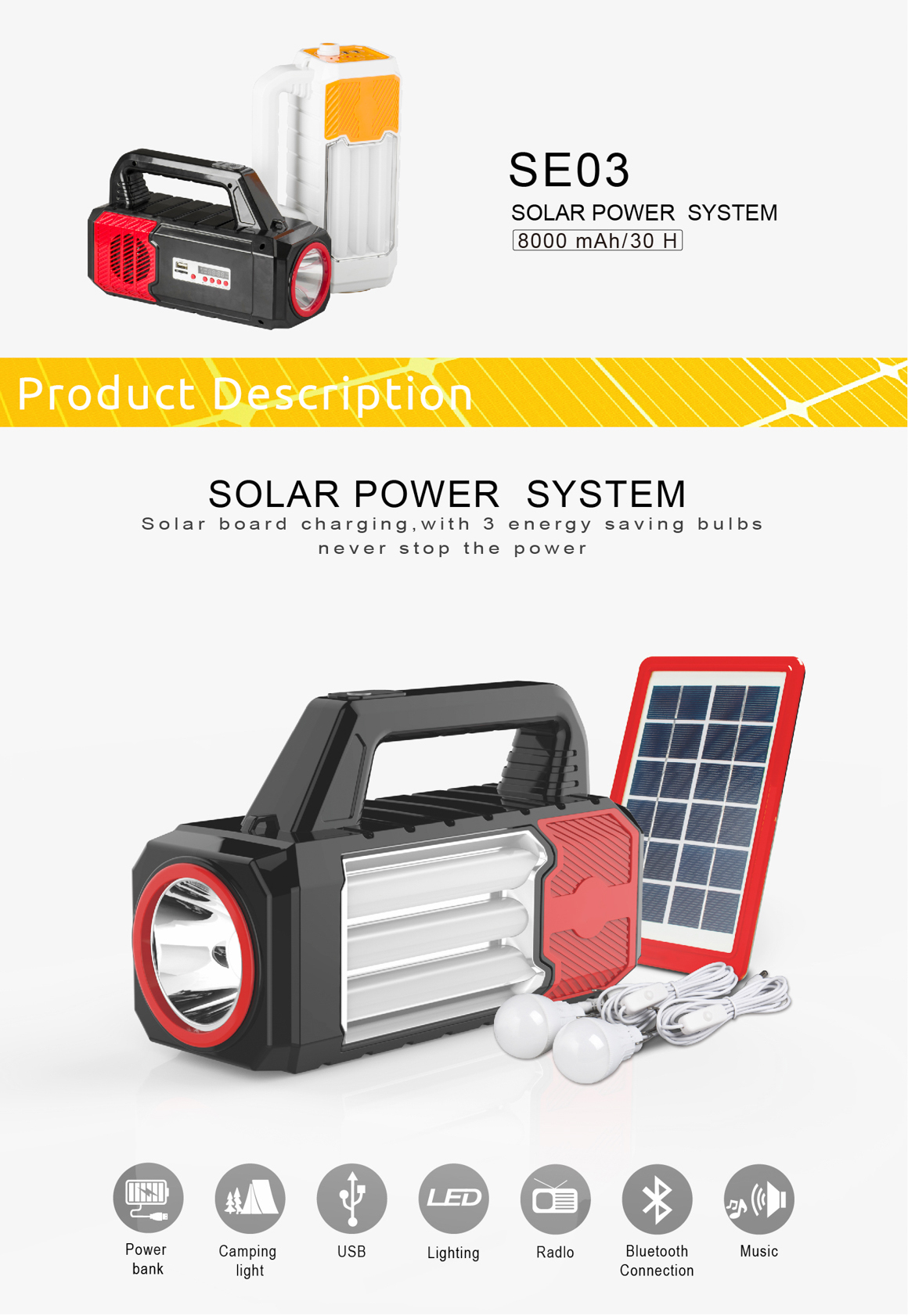 SE03 solar power system kit features