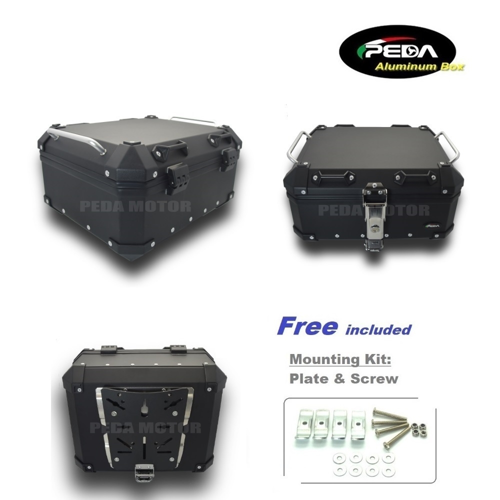 Motorcycle aluminum box with included mounting accessories
