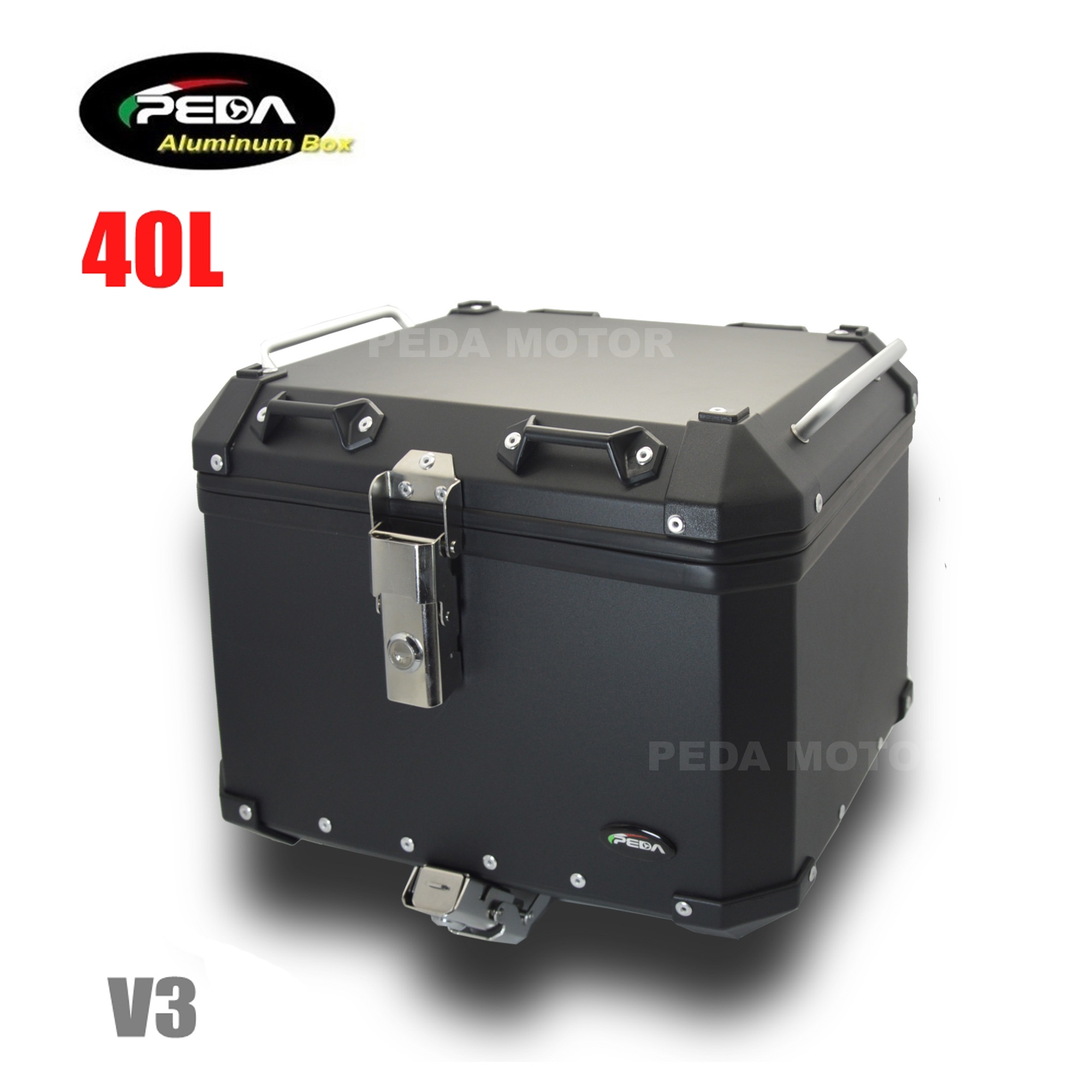 Aluminum motorcycle storage box side view