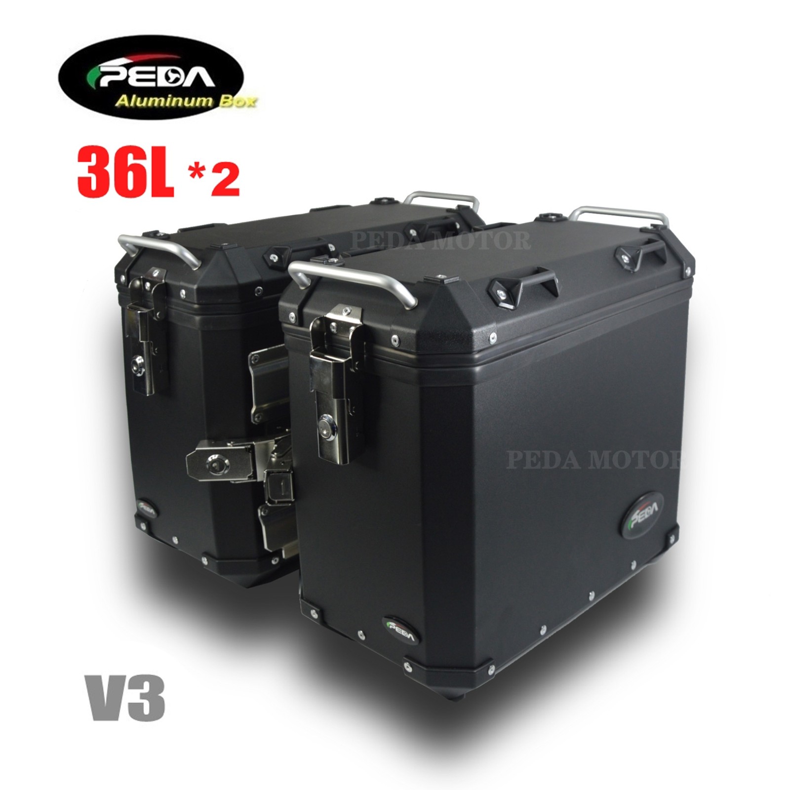 V3-3b Motorcycle Aluminum Box 36L Top Case Side Pannier Scooter Rear Trunk PEDA Motor - Image 3