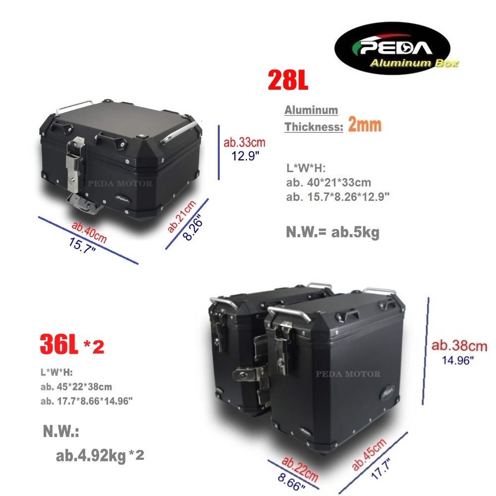 V3-4 Motorcycle Aluminum Box 28L 36L Top Case Side Pannier Scooter Rear Trunk PEDA Motor - Image 2