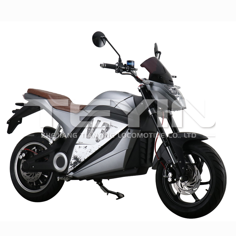 Modern electric motorcycle showing details