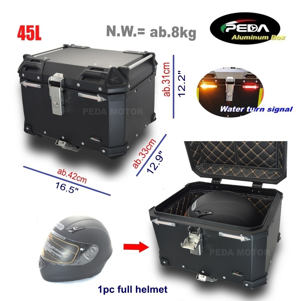 V5-2 Motorcycle Aluminum Box with LED Winker 45L Top Case Side Pannier Scooter Rear Trunk - Image 2