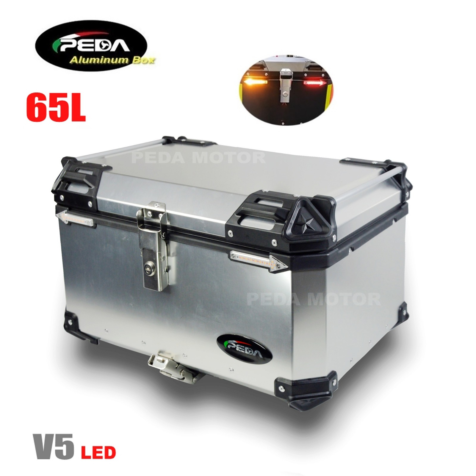 V5-3 Motorcycle Aluminum Box with LED Winker 65L Top Case Side Pannier Scooter Rear Trunk - Image 3