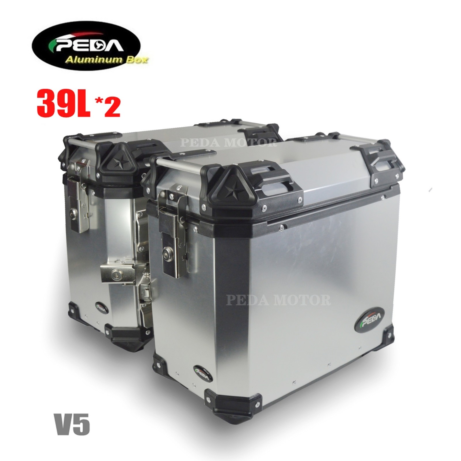 V5-4 Motorcycle Aluminum Box with LED Winker 39L Top Case Side Pannier Scooter Rear Trunk - Image 3