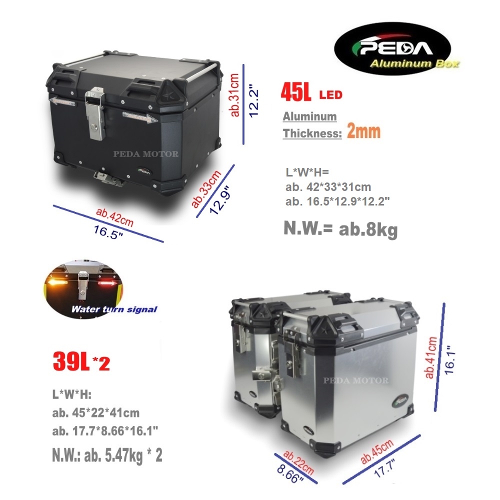 V5-6 Motorcycle Aluminum Box with LED Winker 45L 39L Top Case Side Pannier Scooter Rear - Image 3