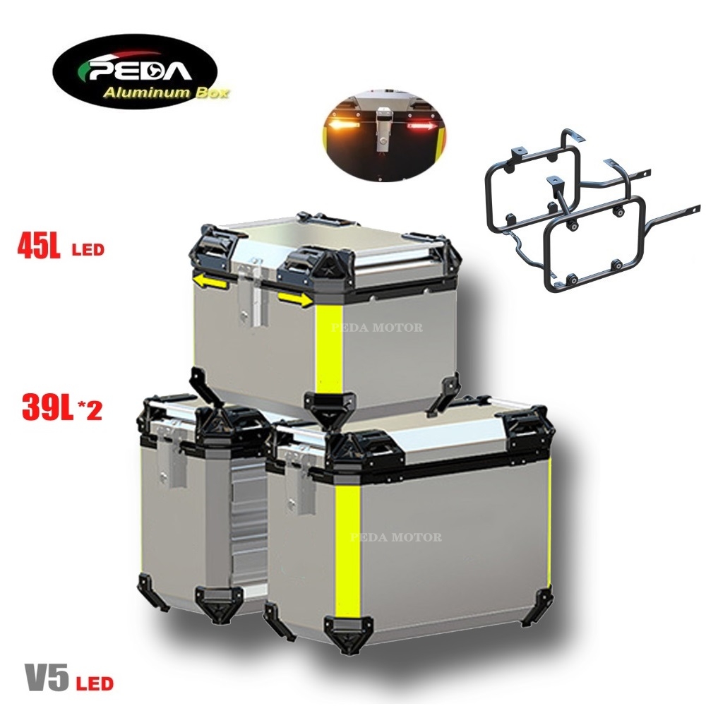 V5-6 Motorcycle Aluminum Box with LED Winker 45L 39L Top Case Side Pannier Scooter Rear - Image 2