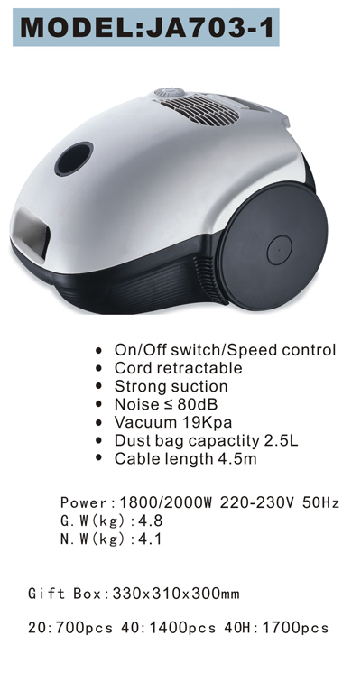 Bag Vacuum Cleaner with Retractable Cord