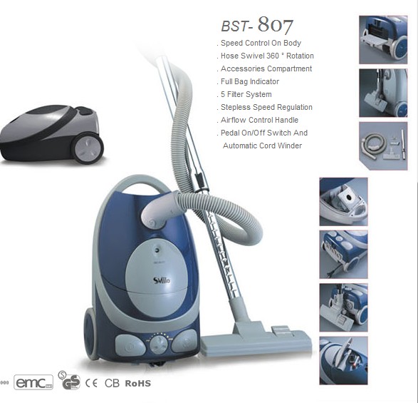 Canister Vacuum Cleaner with Stepless Speed Regulation