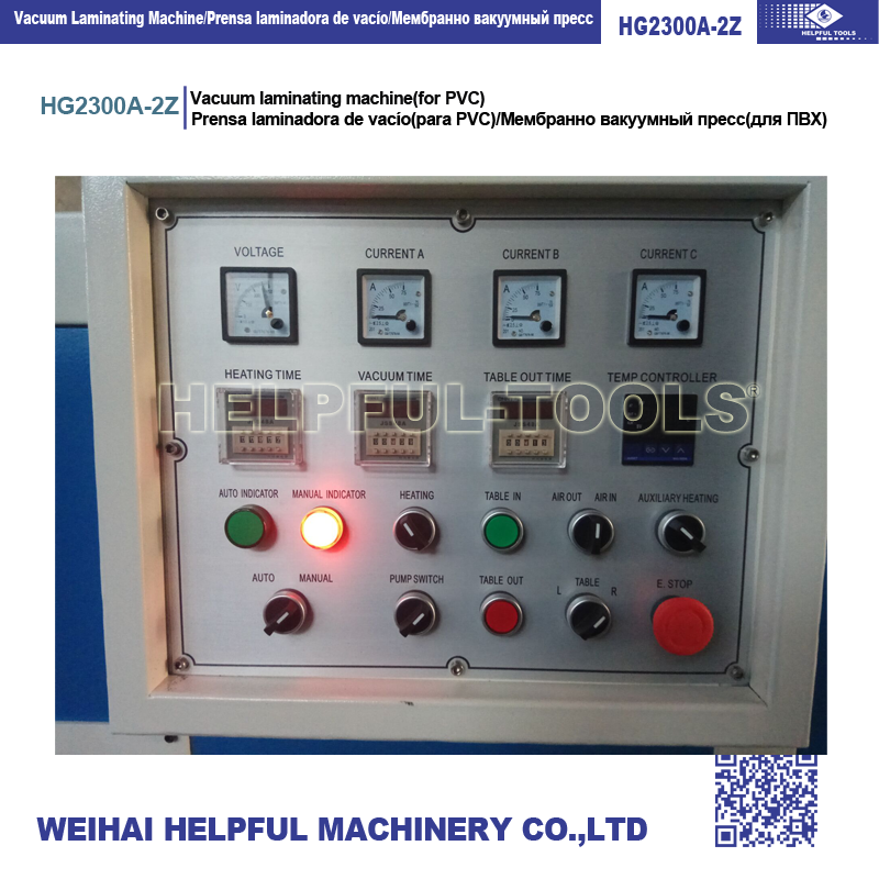 Detailed view of the vacuum laminating control panel