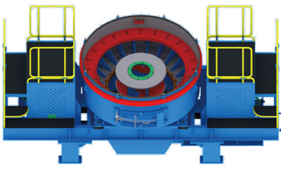 Vertical shaft impact crusher rotor and chamber view