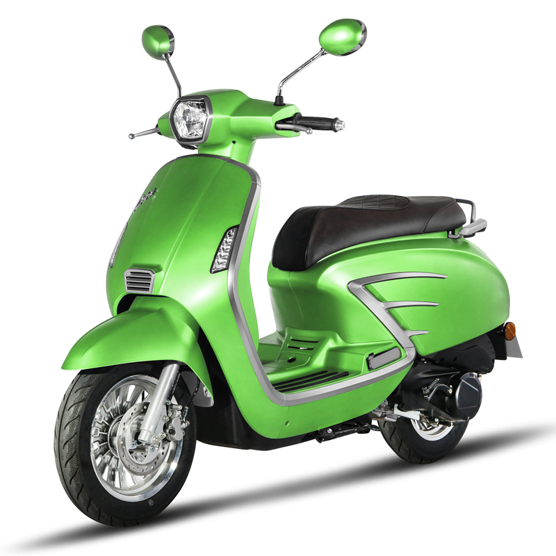 Side profile of a retro scooter designed for urban commuting