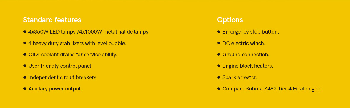 Technical features and options of the light tower