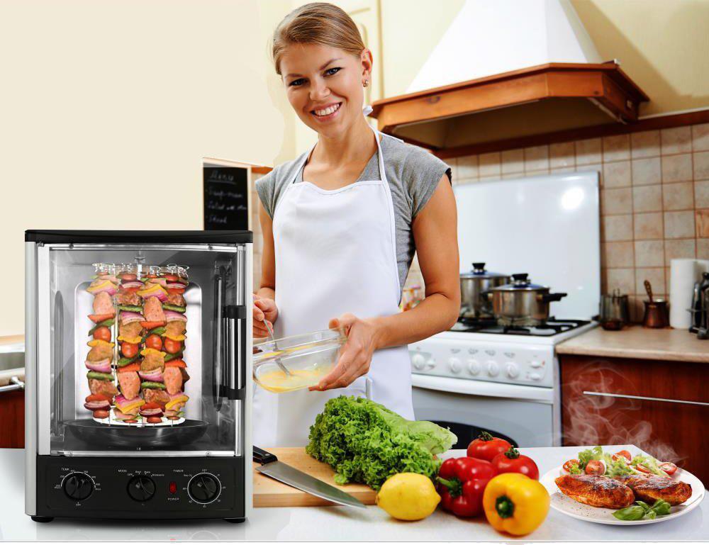 Vertical rotating oven unit with heating element configuration visible