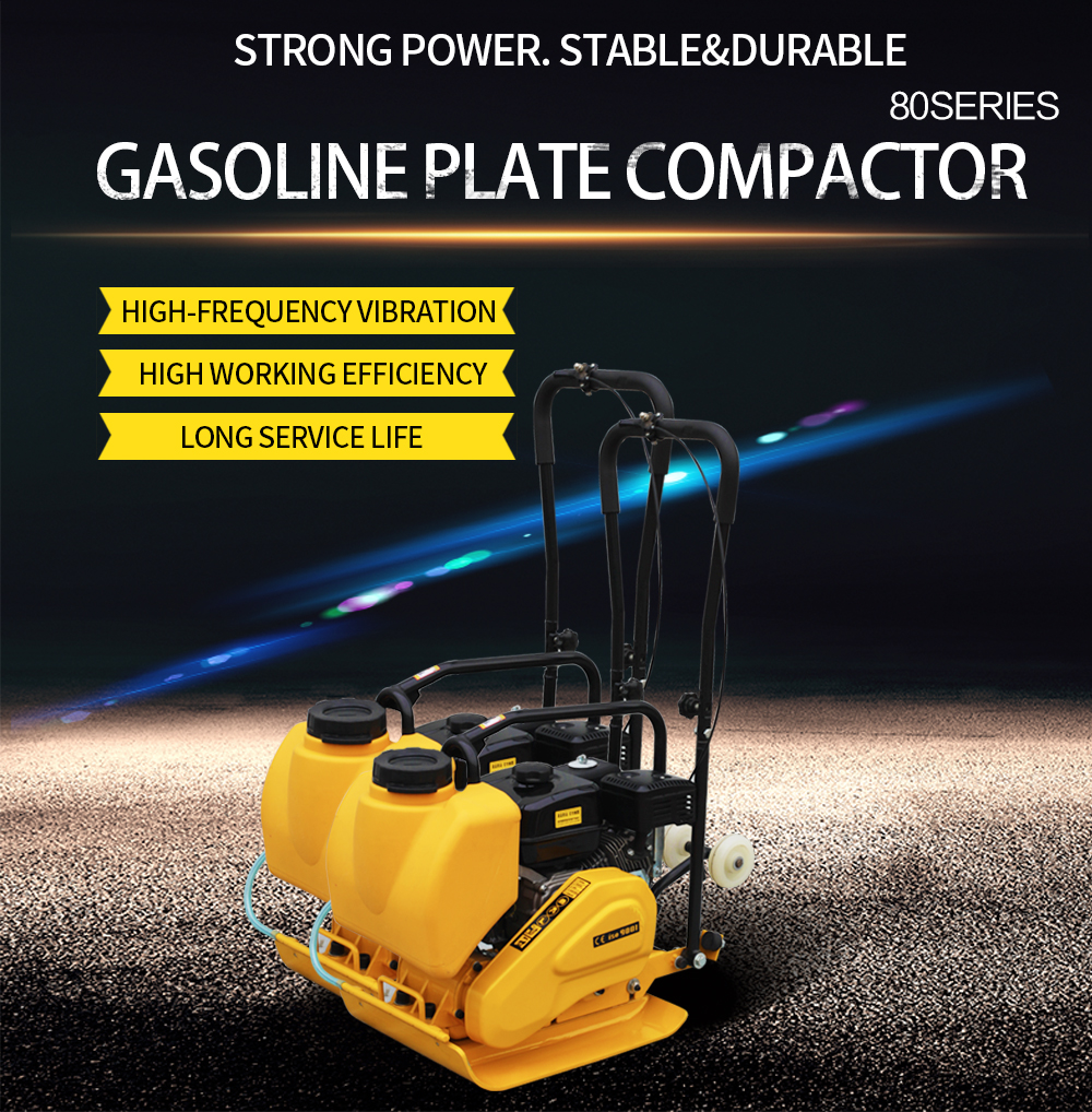 Gasoline plate compactor in action