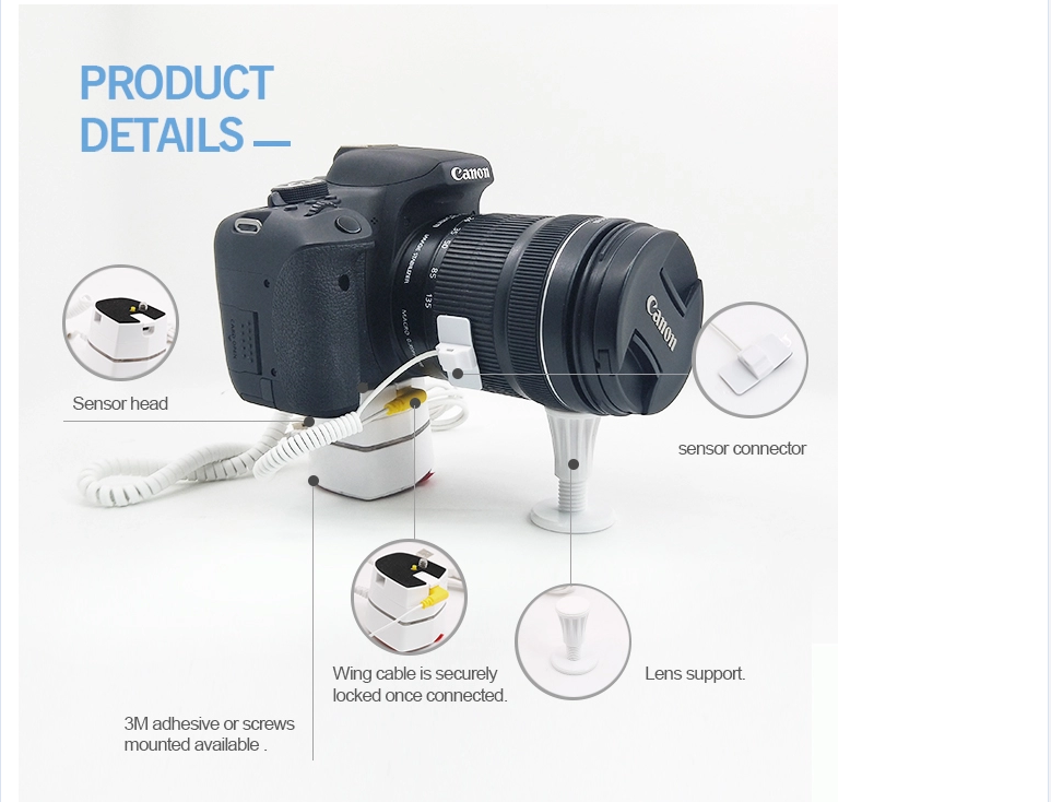 Security display stand showing sensor head and lens support