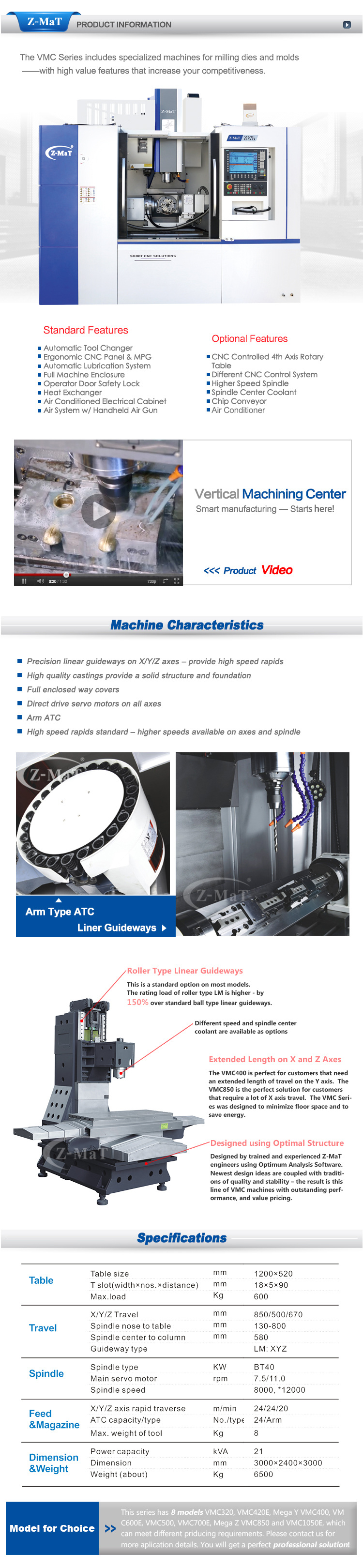 Vertical machining center detailed view