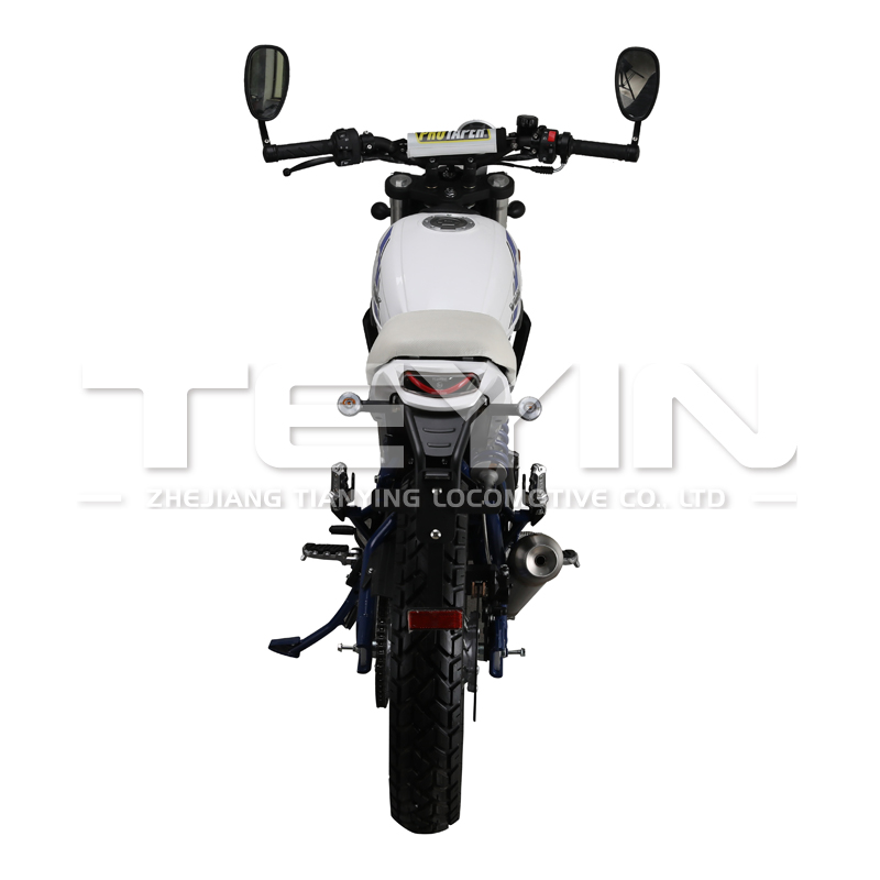 Rear view of the motorcycle chassis and tires