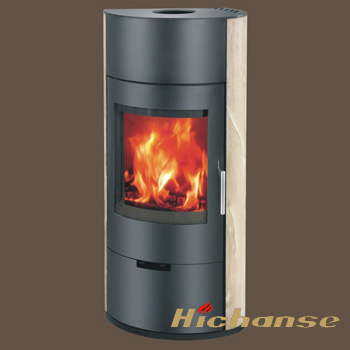 Freestanding Wood-Burning Stove with Stone Panels