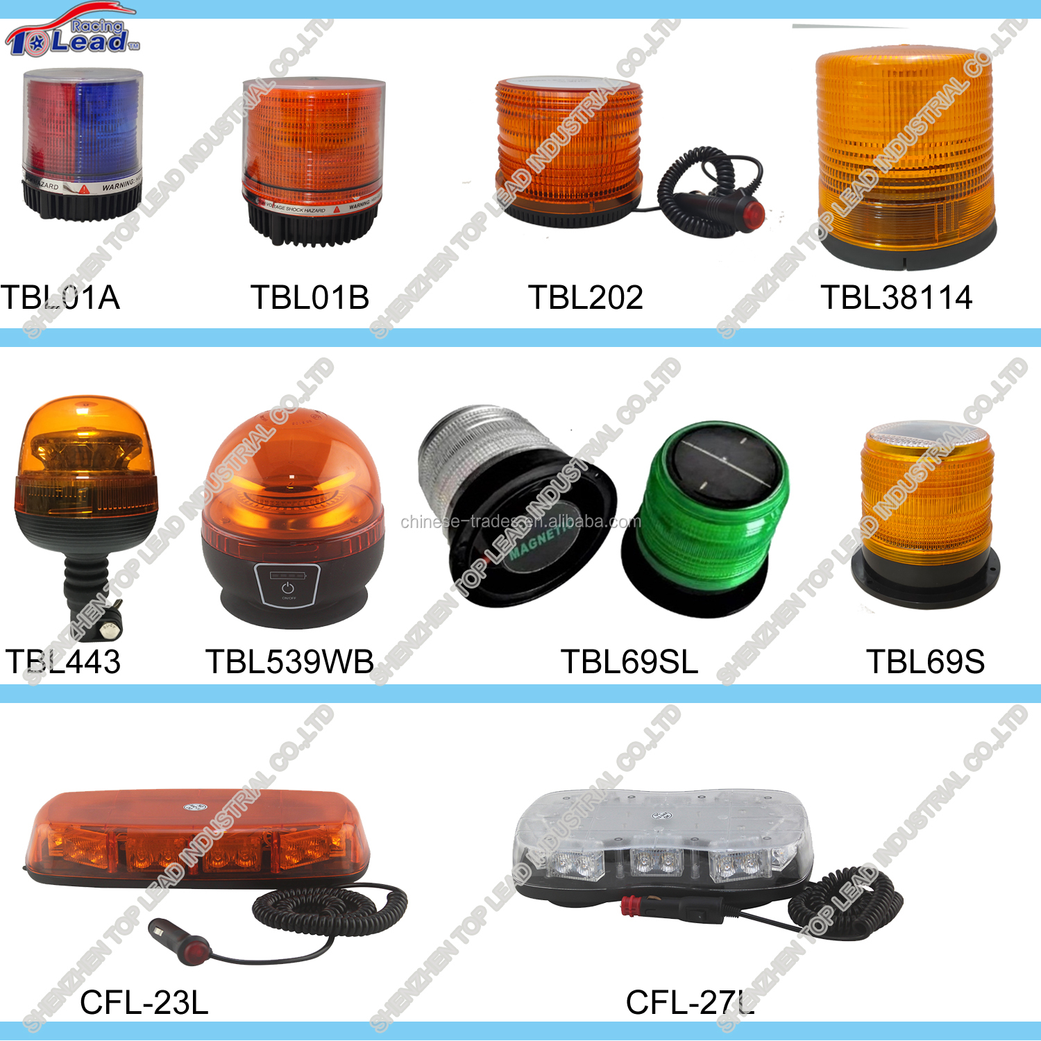 Various warning light color options and mounting configurations