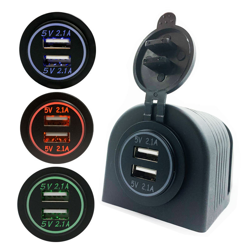 Waterproof 12V 24V 5V 2.1A 4.2A Dual USB Car Charger Socket With One Hole Mount Panel Tent - Image 2