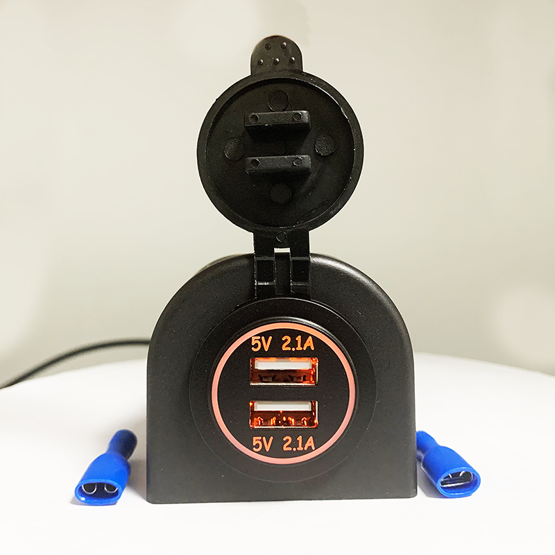 Dual USB car charger with protective cover
