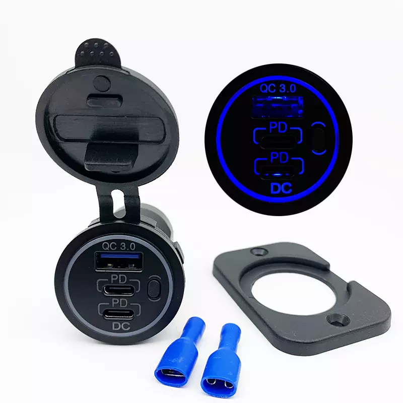 Front view of waterproof fast charging socket
