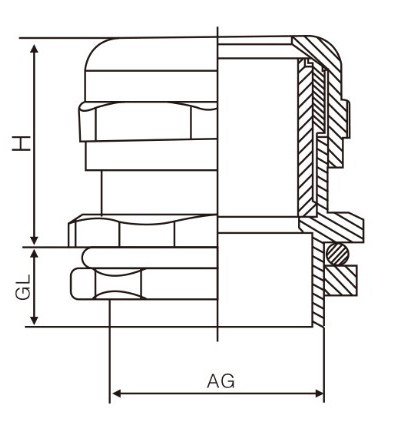 Technical cross-section drawing of waterproof cable gland