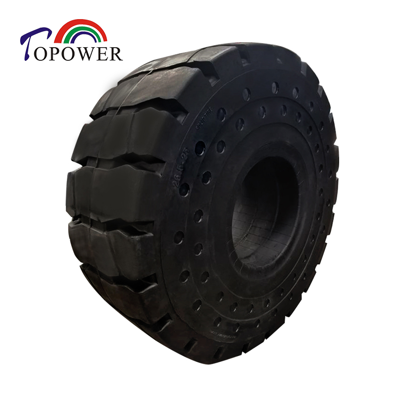 Solid rubber tire for heavy machinery
