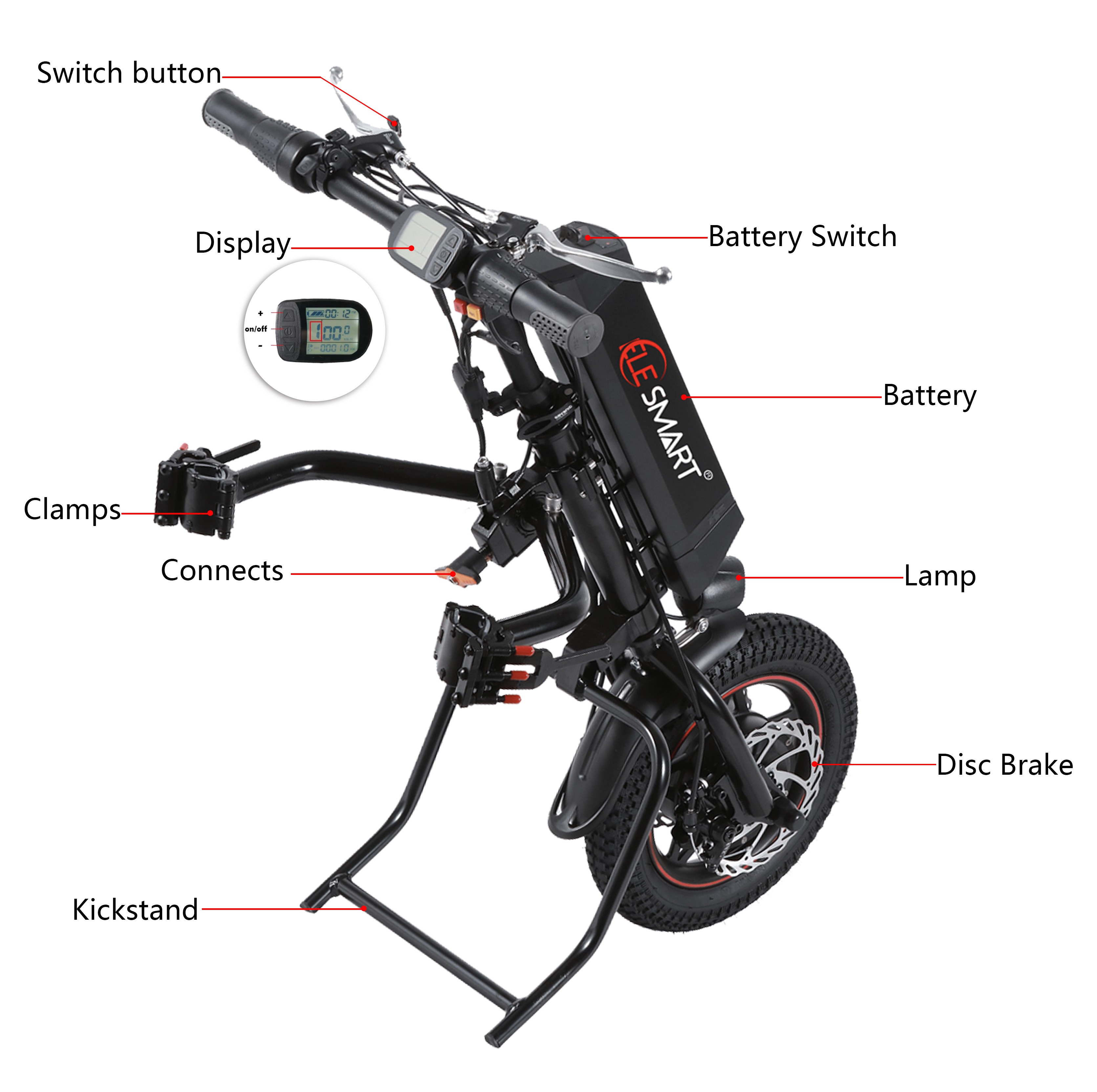 Close up of the handlebar control system and disc brake assembly
