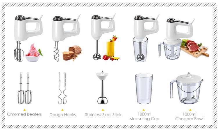 Comprehensive set of mixer attachments and bowls