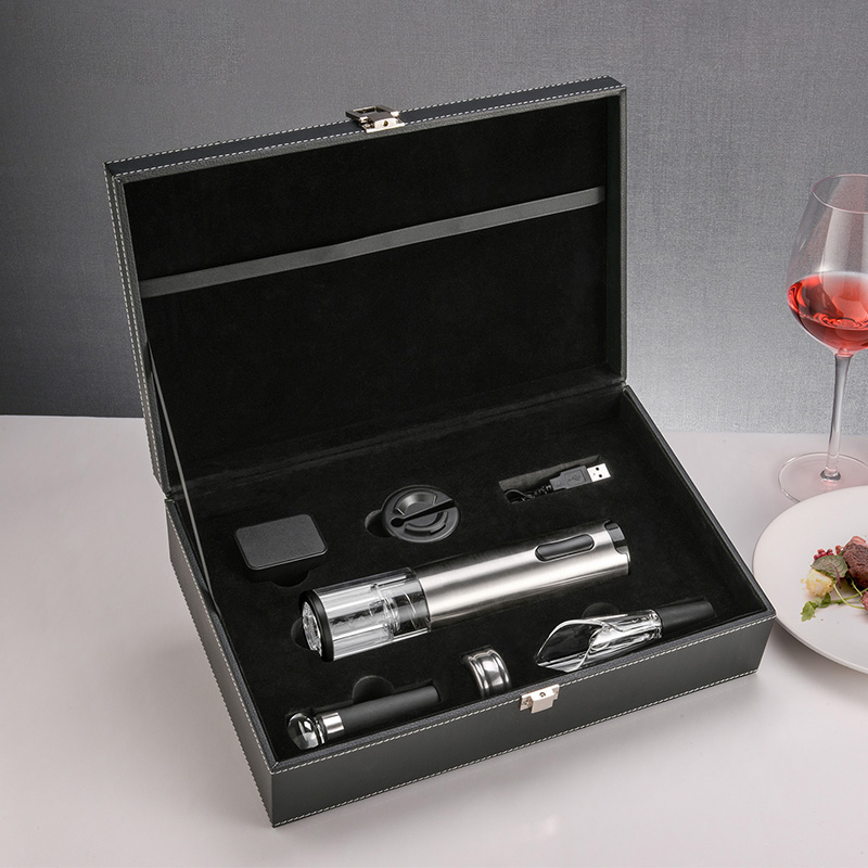 Electric Wine Opener and Accessories Kit with Leather Case