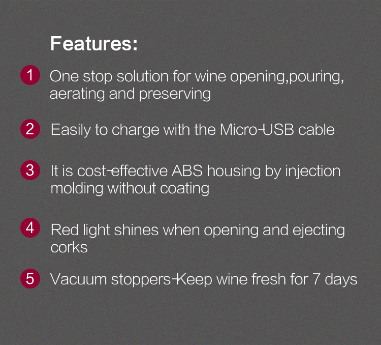 Infographic showing electric wine opener set features