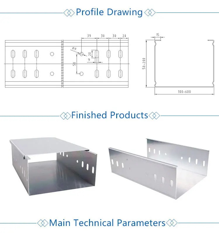 Cable tray dimensions and profile drawing