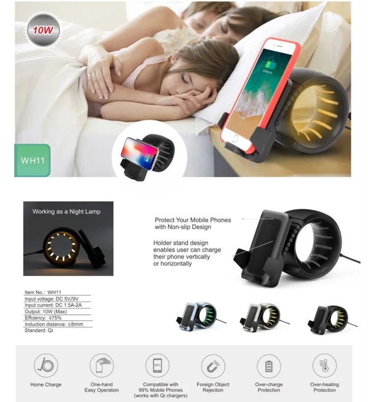Wireless charging stand highlighting night lamp function and vertical/horizontal placement