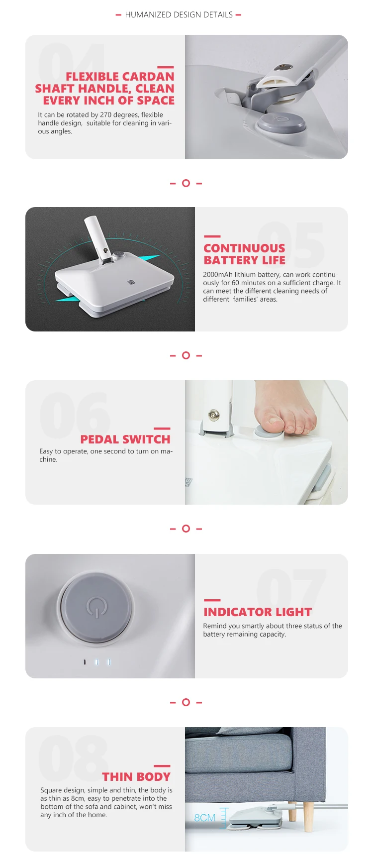 Ergonomic handle and slim body design details