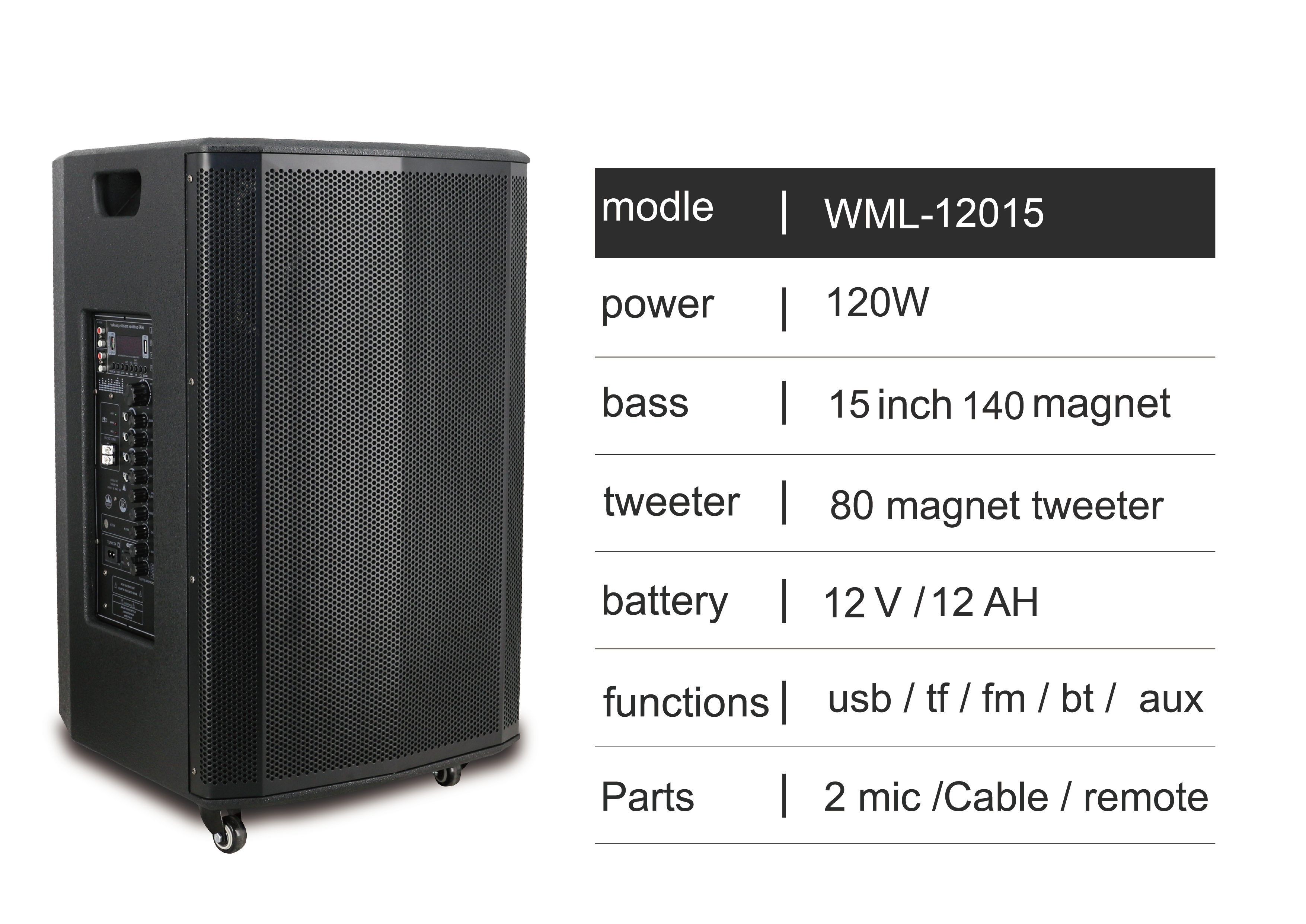 120W Portable PA Speaker System with 15-Inch Woofer