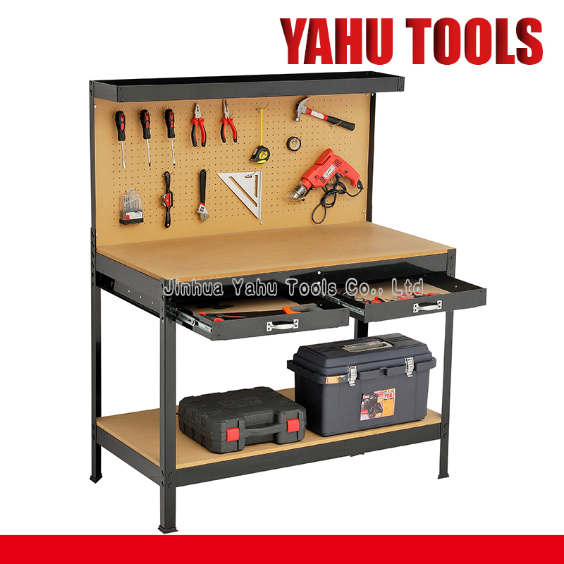 Steel Frame Wood Top Work Table with Pegboard