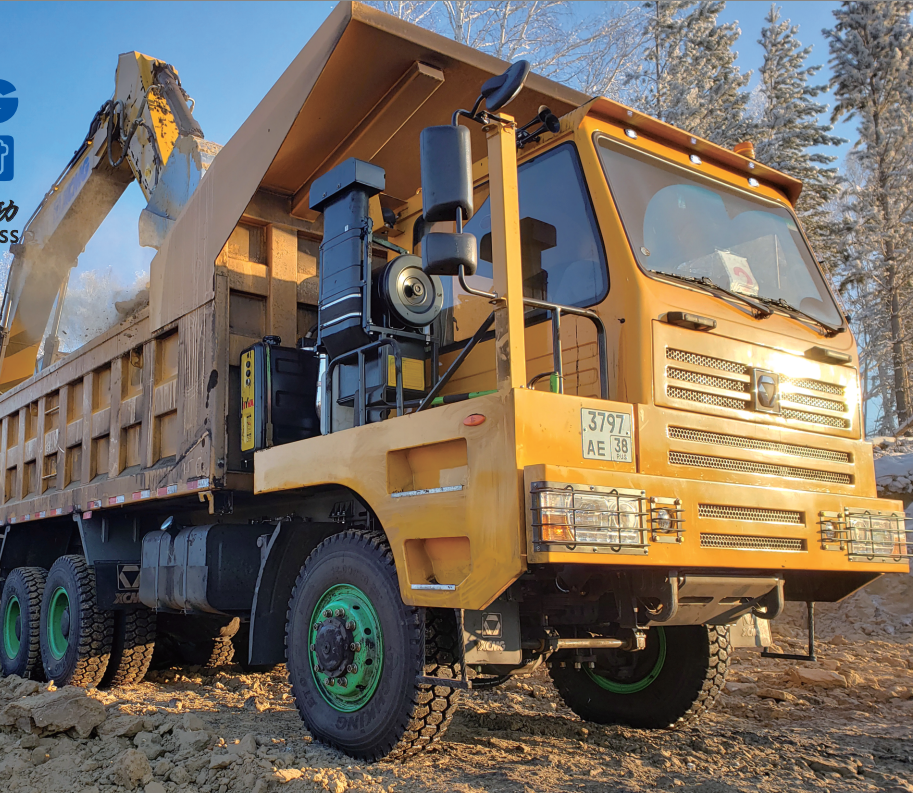 Side profile of the 6x4 mining dump truck on site
