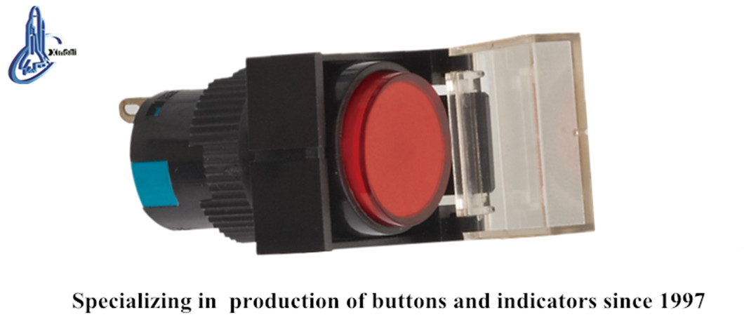 Close up of 220V illuminated LED push button switch