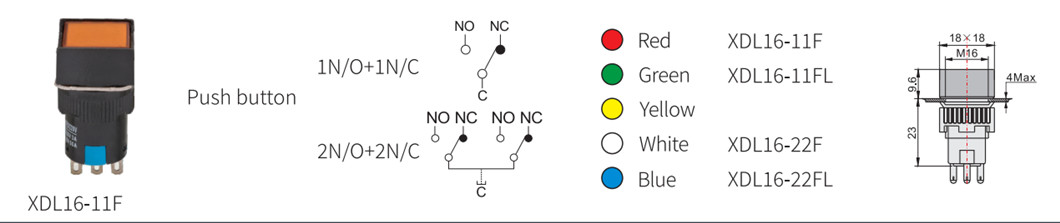 Dimensional and configuration guide for push button switches